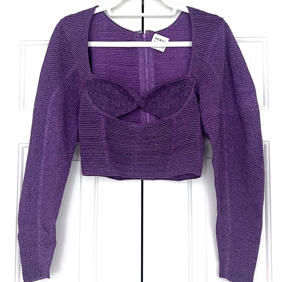 Herve Leger Oversized Lurex Ottoman Bandage Top in Purple Metallic - Picture 3 of 6